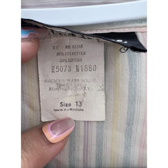 Womens Present Tense Shirt Size 13 White Striped Short Sleeve Button Up - Picture 5 of 9